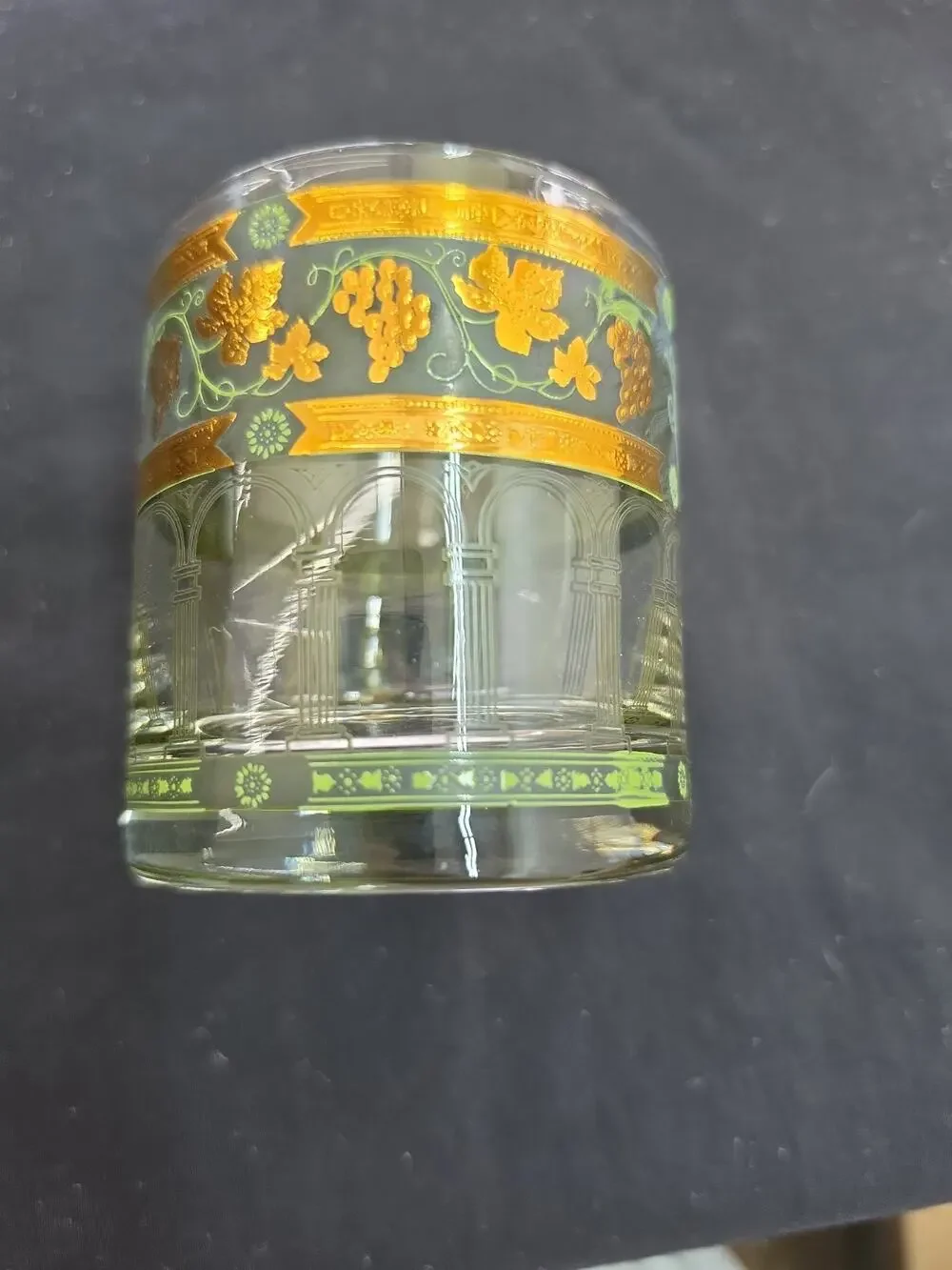 1 Cera Glass MCM GOLDEN GRAPES Green 22K Lowball Glass 3 3/8